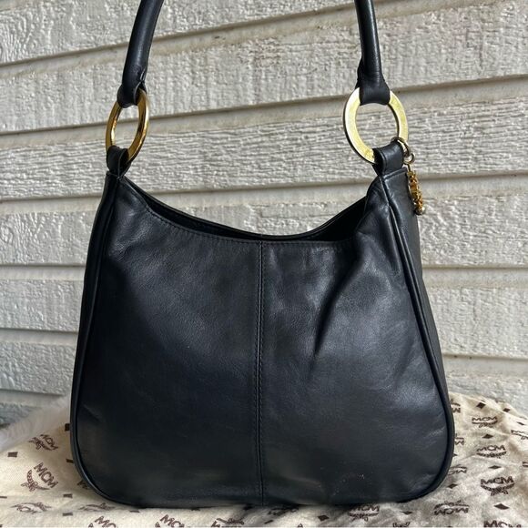 MCM Black Leather Vintage Y2K Hobo Shoulder Bag Charm - Picture 7 of 15